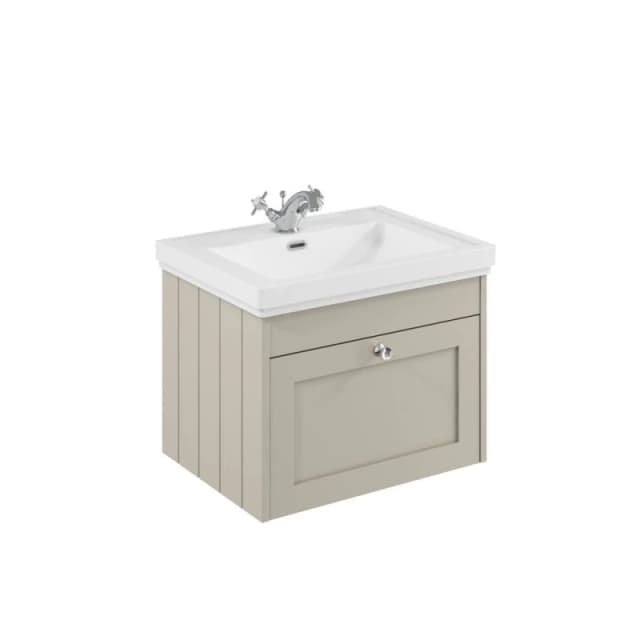 Balterley 600mm Wall Hung 1 Drawer Unit & Classic Basin 1 Tap Hole - Pebble Grey Grey Unisex