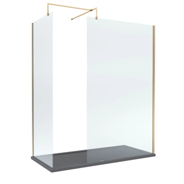 Balterley 8mm Glass Wetroom Screens Brushed Brass and Grey Tray 1700 x 900mm Grey