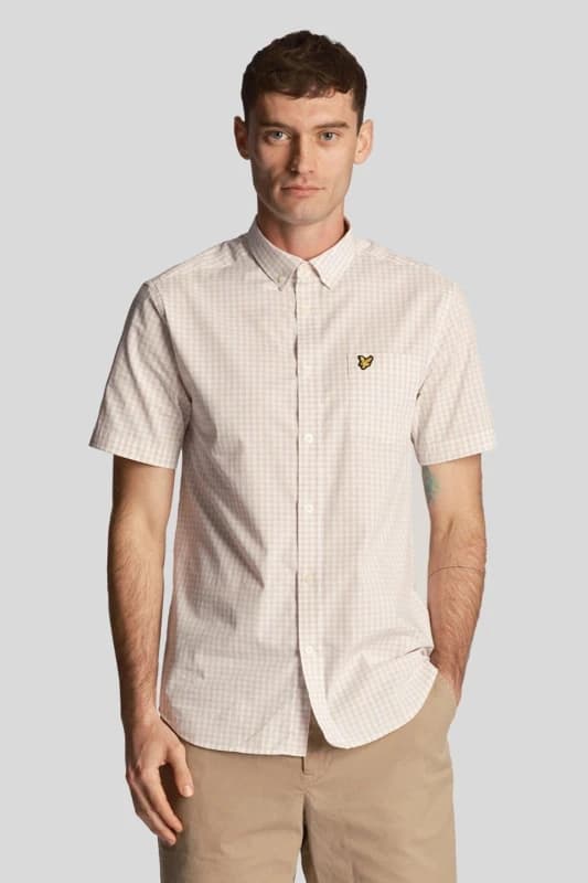 Lyle & Scott Mens Gingham Short Sleeve Shirt Ecru Size: Small Ecru Male S