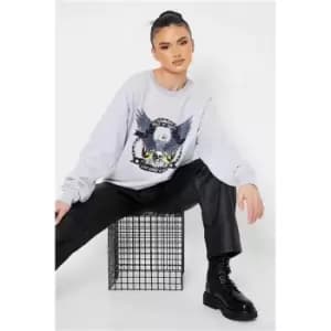 I Saw It First Grey Marl Rock N Roll Live Hard Graphic Oversized Sweatshirt - Grey