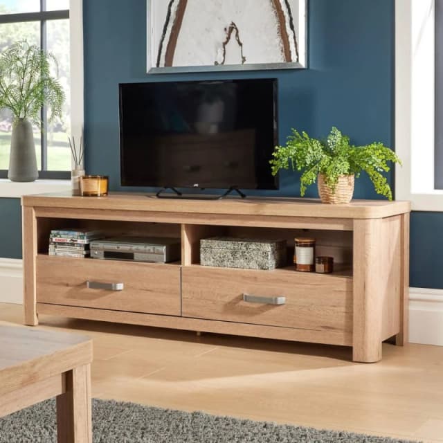 Home Source Huntingdon 2 Drawer 160CM TV Storage Unit Light Oak