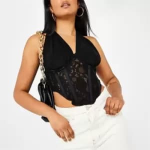Missguided Asymmetric Strap Lace Corset Top - Black