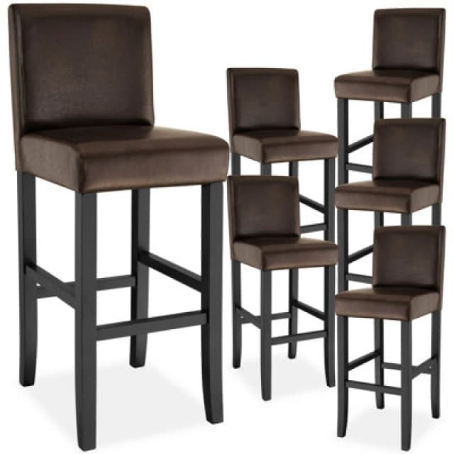 Tectake Bar Stools With A Padded Backrest And Faux Leather Cover - Brown, Set Of 6