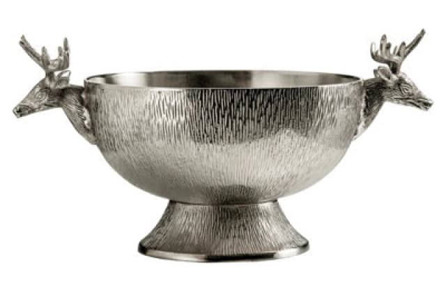 Orsina Stag Punch Bowl, Robust Metal Finish Centrepiece Bowl, Punch Beverage Bowl With Detailed Deer Head Handles