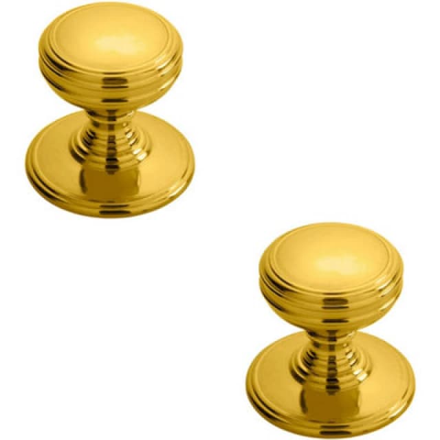 Loops 2x Ringed Tiered Cupboard Door Knob 38mm Diameter Polished Brass Cabinet Handle Metallics unisex