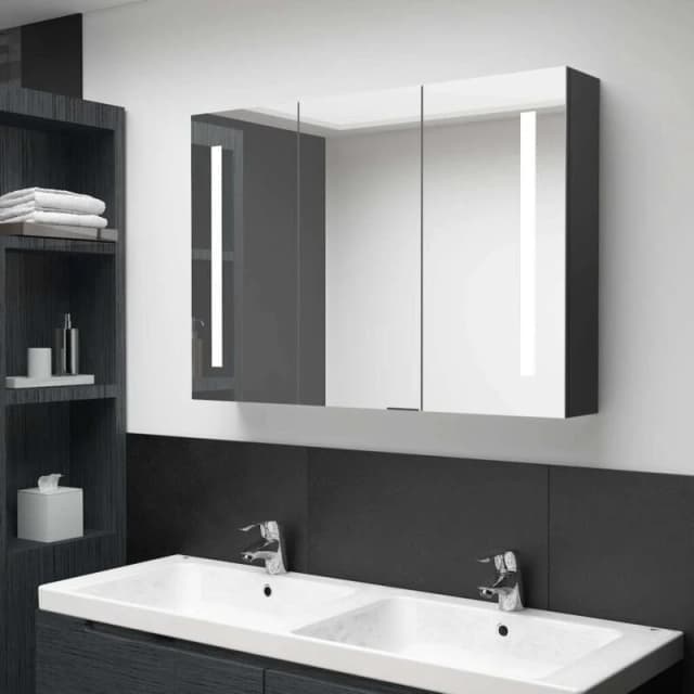 VIDAXL LED Bathroom Mirror Cabinet 89x14x62cm Shining Black Vidaxl 8720286332894