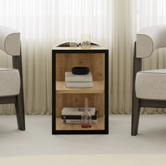 Decortie Modern Echo 3-Tier Sofa End Table, Single Small Side Table, Bedside Table With Metal Frame 30(W)X42(D)Cm (Oak)