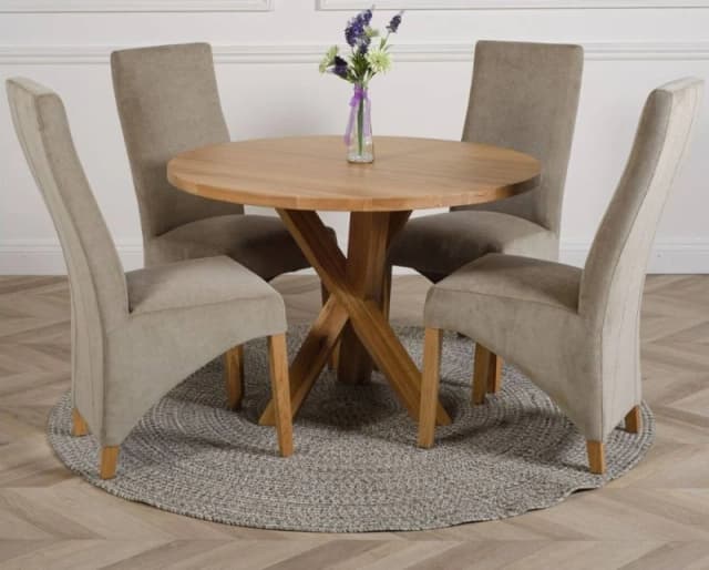 Thats Furniture Oregon Round Oak Dining Table & 4 Lola Fabric Chairs in Grey Grey Unisex