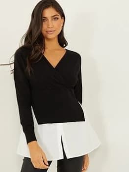 Quiz Black Knitted Wrap Jumper - S