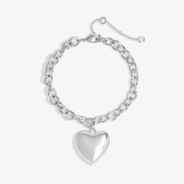 Mood Silver Polished Puffed Heart Double Chain Bracelet Silver