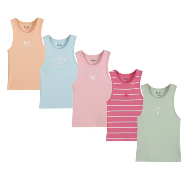 Be You Older Girl Pack Of 5 Ribbed Vest - Multi Multi 6 - 7 Years