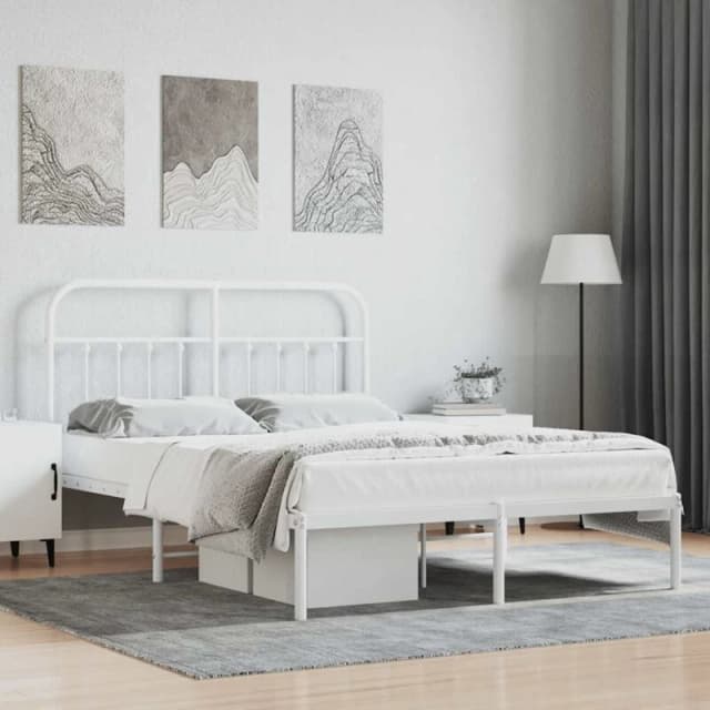 VIDAXL Metal Bed Frame without Mattress with Headboard White 135x190cm Vidaxl 8720845881696