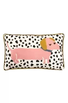 Woofers Printed Piped Sausage Dog Cushion
