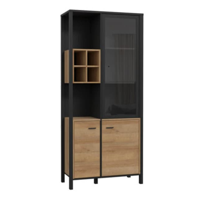 Furniture To Go High Rock Display Cabinet In Matt Black/riviera Oak