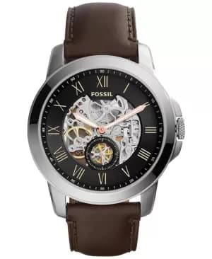 Fossil Mens Grant Automatic Dark Leather Watch - Brown