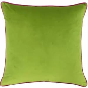 Riva Paoletti Meridian Faux Velvet Piped Cushion Cover, Lime/Hot Pink, 55 x 55 Cm