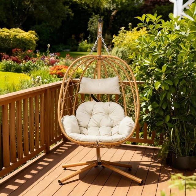 Breeins Swing Hanging Egg Chair with Cushion and Pillow Beige unisex One size