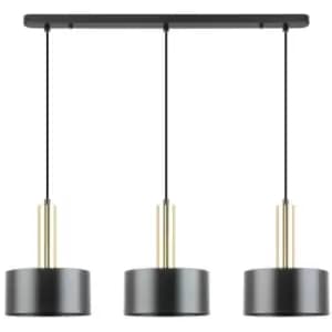 Zumaline Leo Bar Pendant Ceiling Light, Matt Black, Gold, 3x E27