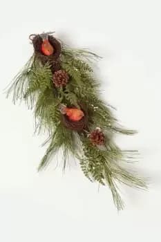 Artificial Replica Pine Branch Christmas Swag with Robins Nests