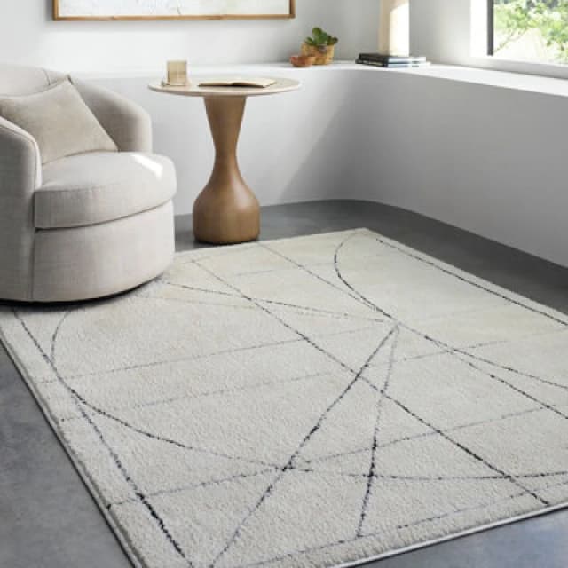 Galey Alix X Livabliss Modern Scandi High Pile Ivory/black Architect V Area Rug 160 X 213cm - Easy Care, Ideal For Living Room