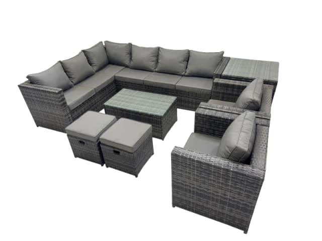 Fimous Outdoor Rattan Garden Furniture Set with 2 Chairs 2 Stools Side Table in Dark Grey Dark Grey Unisex
