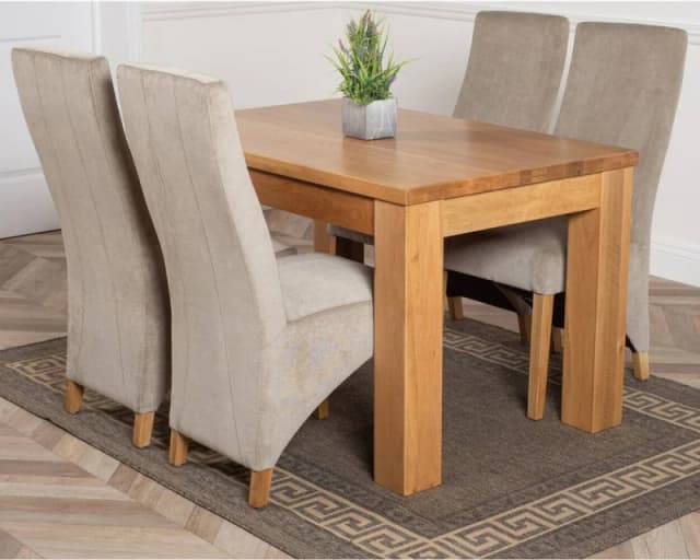 Thats Furniture Dakot 127 x 82cm Oak Small Dining Table & 4 Lola Fabric Chairs in Grey Size: 127 x 82cm Grey Unisex 127 x 82 cm