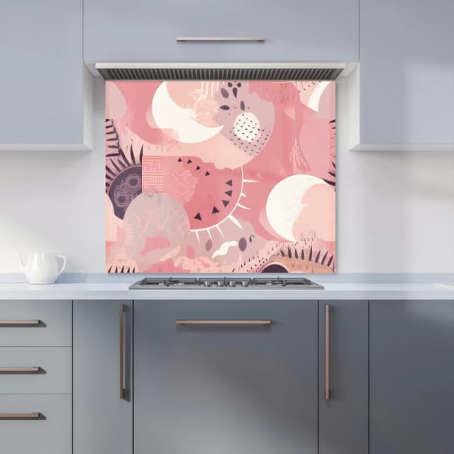 Warren Reed - Designer Abstract Pink White Kitchen Splashback Size: 600mm x 750mm Pink Unisex 600mm x 750mm