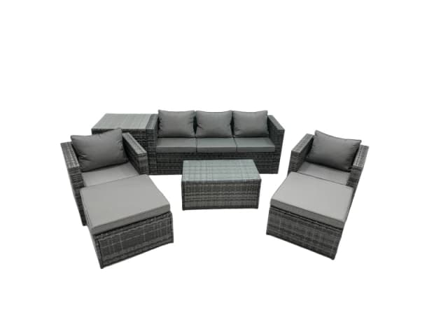 Fimous 7-seater Patio Coffee Table Sofa Set with Side Table 2 Big Footstools in Dark Grey Dark Grey Unisex