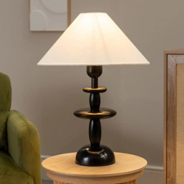 ValueLights ValueLights Justin Natural Linen Tapered Shade Walnut Dark Wood Stacked Table Lamp Natural One Size Unisex 5016529271482