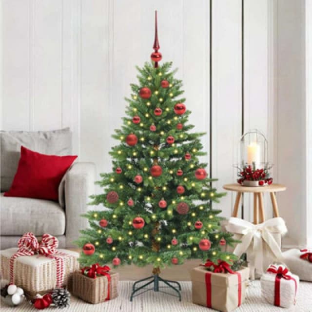 vidaXL Artificial Christmas Tree with 150 LEDs and Red Balls Green 150cm PE and PVC, Green 3397536