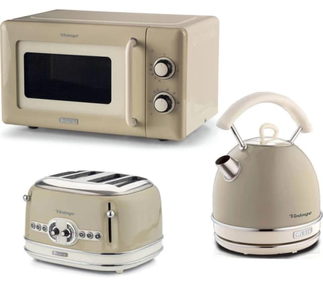 ARIETE Vintage ARPK67 Microwave, Traditional Kettle & 4-Slice Toaster Bundle - Cream 5016368010310