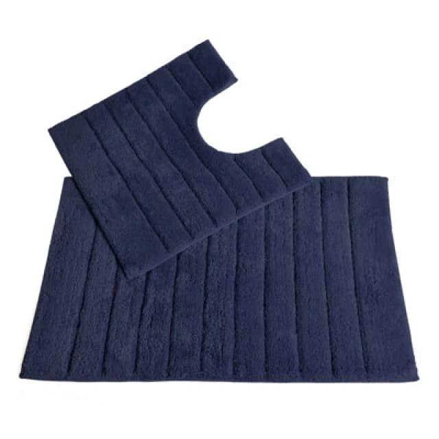 Allure Bath Fashions Ribbed Two Piece Bath Mat & Toilet Mat Set - Navy