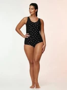 Evans Spot Print Panelled Swimsuit - Black