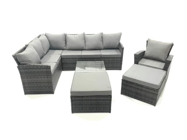Fimous 9 Seater Outdoor Garden Furniture Set Wicker PE Rattan Corner Sofa Set with 2 Big Footstool in Dark Grey Dark Grey Unisex