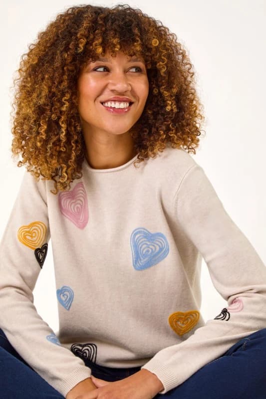 Roman Heart Stitch Crew Neck Jumper Natural