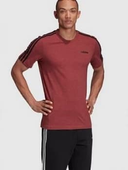 Adidas Essential 3 Stripe T-Shirt - Red