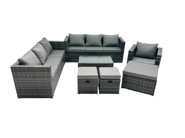 Fimous 10-seater Patio Coffee Table Sofa Set with 3 Stools Dark Grey Mixed Dark Grey Unisex