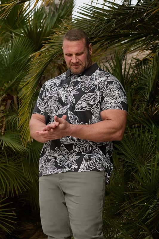 BadRhino BadRhino Men Leaf Print Polo Shirt in Black Size: 4X-Large Black 4XL Male 5063589078766