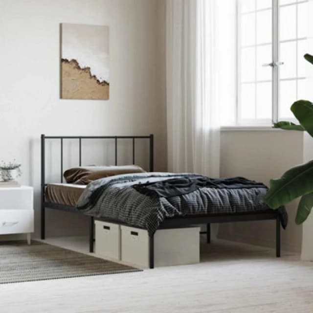 JINLEFU Metal Bed Frame without Mattress with Headboard Black 90x190cm vidaXL JRVDZX-352472_DE