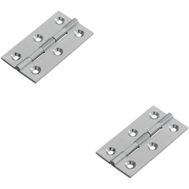 Loops 2x PAIR 64 x 35 x 2mm Cabinet Hinge Satin Chrome Small Cupboard Door Multi