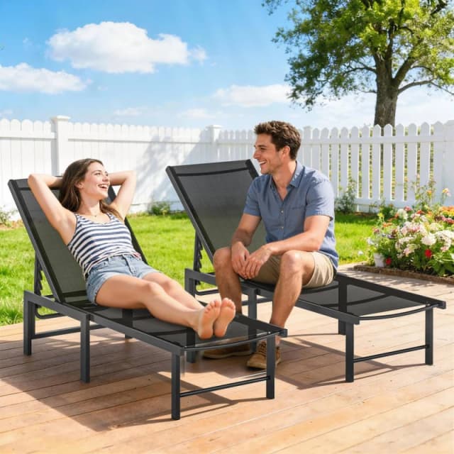 OUTSUNNY Sun Loungers Set of 2, 5-Level Reclining Sunbeds, Black Size: 2 Pack Black Unisex 2 Pack