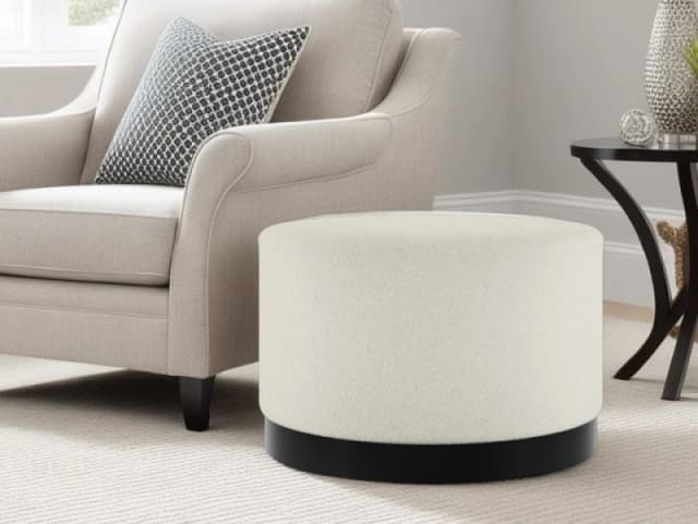 LPD Lara Large Ivory and Black Fabric Bedroom Stool
