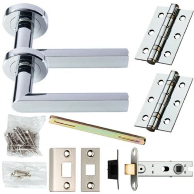 Loops Door Handle & Latch Pack Chrome Modern Flat Square Bar on Screwless Round Rose Multi
