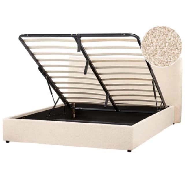 Beliani Ottoman Bed Boucle Lavaur 160 X 200 Cm (Eu King Size) Beige