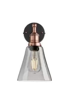 Brooklyn Tinted Glass Flask Wall Light, 6 Inch, Smoke Grey, Copper Holder