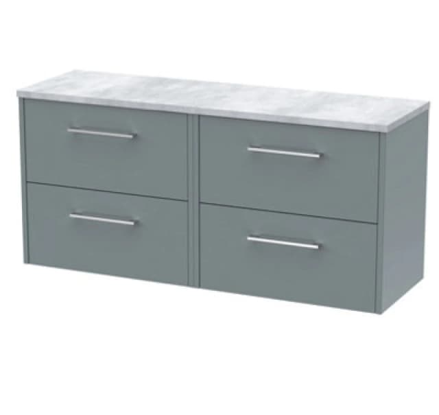 Nuie Hudson Reed Juno Wall Hung 4-Drawer Vanity Unit & Bellato Grey Worktop, Stylish Countertop Basin Unit In Coastal Grey, 1200mm