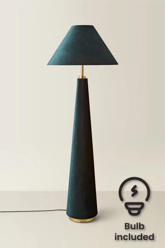 ValueLights ValueLights Martha Velvet Midi Floor Lamp with Conical Velvet Lamp Shade and Bulb in Dark Green Dark Green One Size Unisex 5059406070358