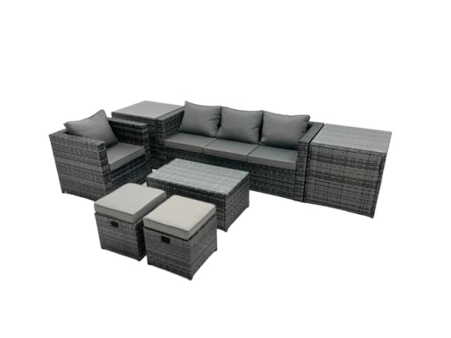 Fimous Outdoor Coffee Table Sofa Set with Side Tables 2 Small Footstools in Dark Grey Dark Grey Unisex
