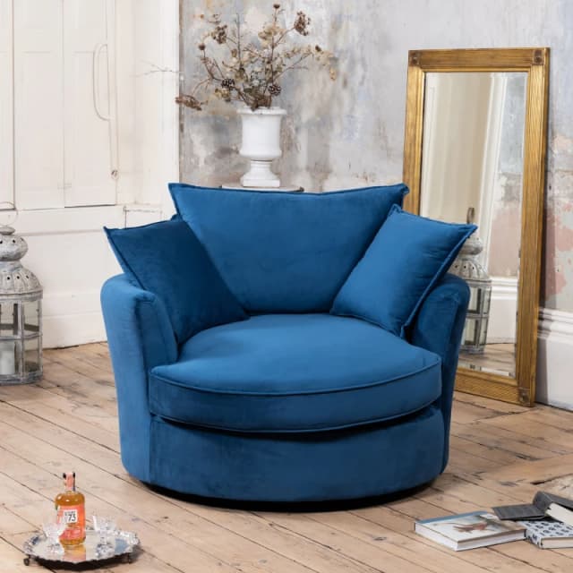 Artemis Home Havana Velvet Swivel Base Cuddle Chair in Blue Blue Unisex