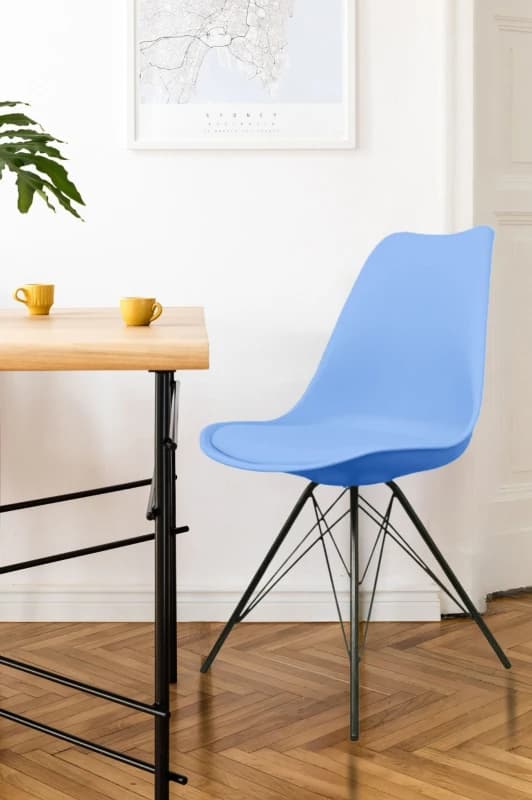 Fusion Living Soho Plastic Dining Chair With Black Metal Legs Light Blue FL1517